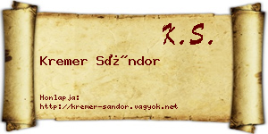Kremer Sándor névjegykártya